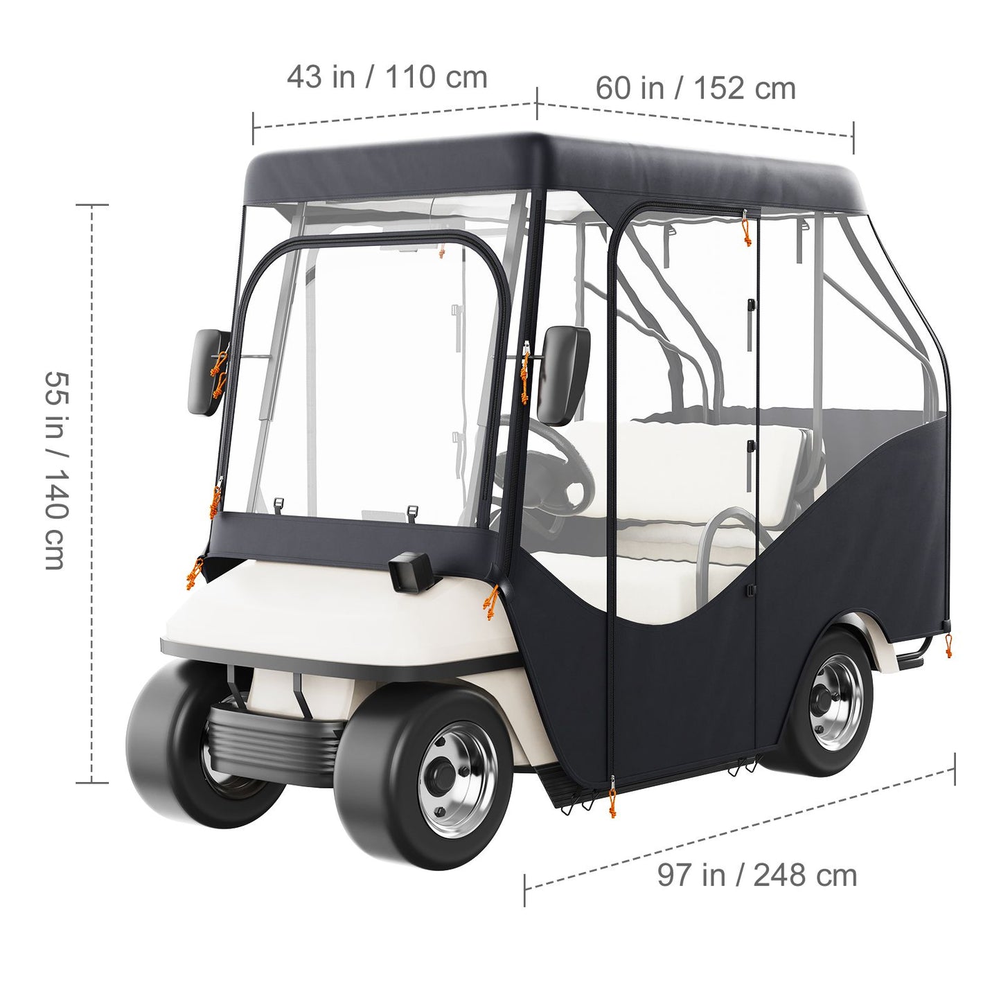 Golf Cart Enclosure, 420D Polyester Driving Enclosure with 4-Sided Transparent Windows, 4 Passenger Club Car Covers for 2+2 Passenger Golf Carts, Sunproof and Dustproof Outdoor Cart Cover
