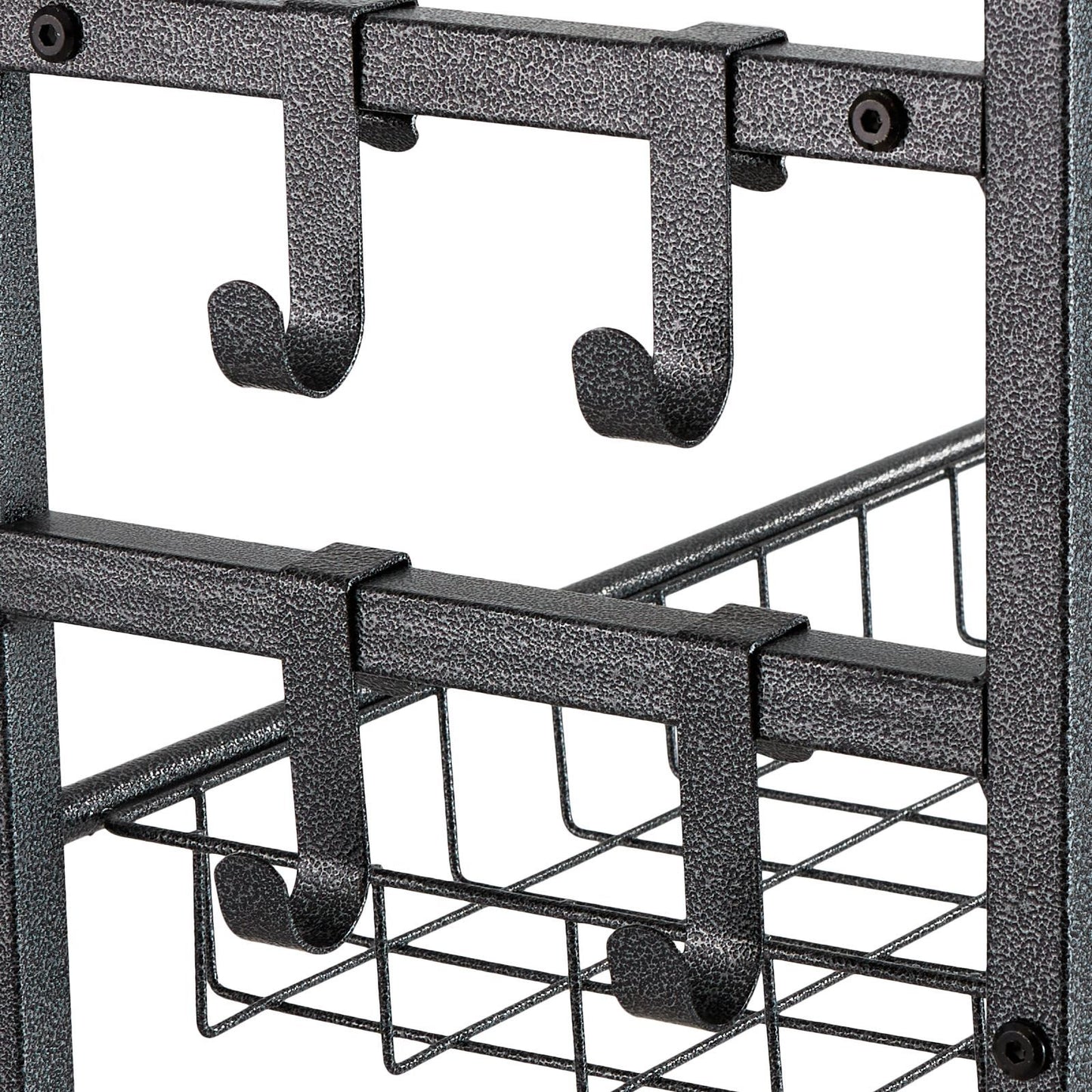 Golf Storage Garage Organizer, 2 Golf Bag Storage Stand Holder and Other Sports Equipment Storage Rack, Outdoor Steel Ball Cart, Sports Gear and Toys Storage Shelves with Baskets & Hooks, Black