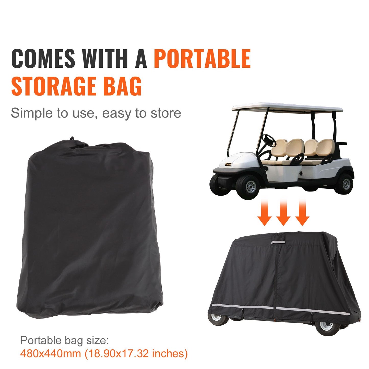 2+2 Passenger Golf Cart Cover, 600D Polyester Full Cover, Suitable for 2+2 Golf Carts, Waterproof, Sunproof, and Dustproof Outdoor Golf Cart Cover with Three Zipper Doors, Black