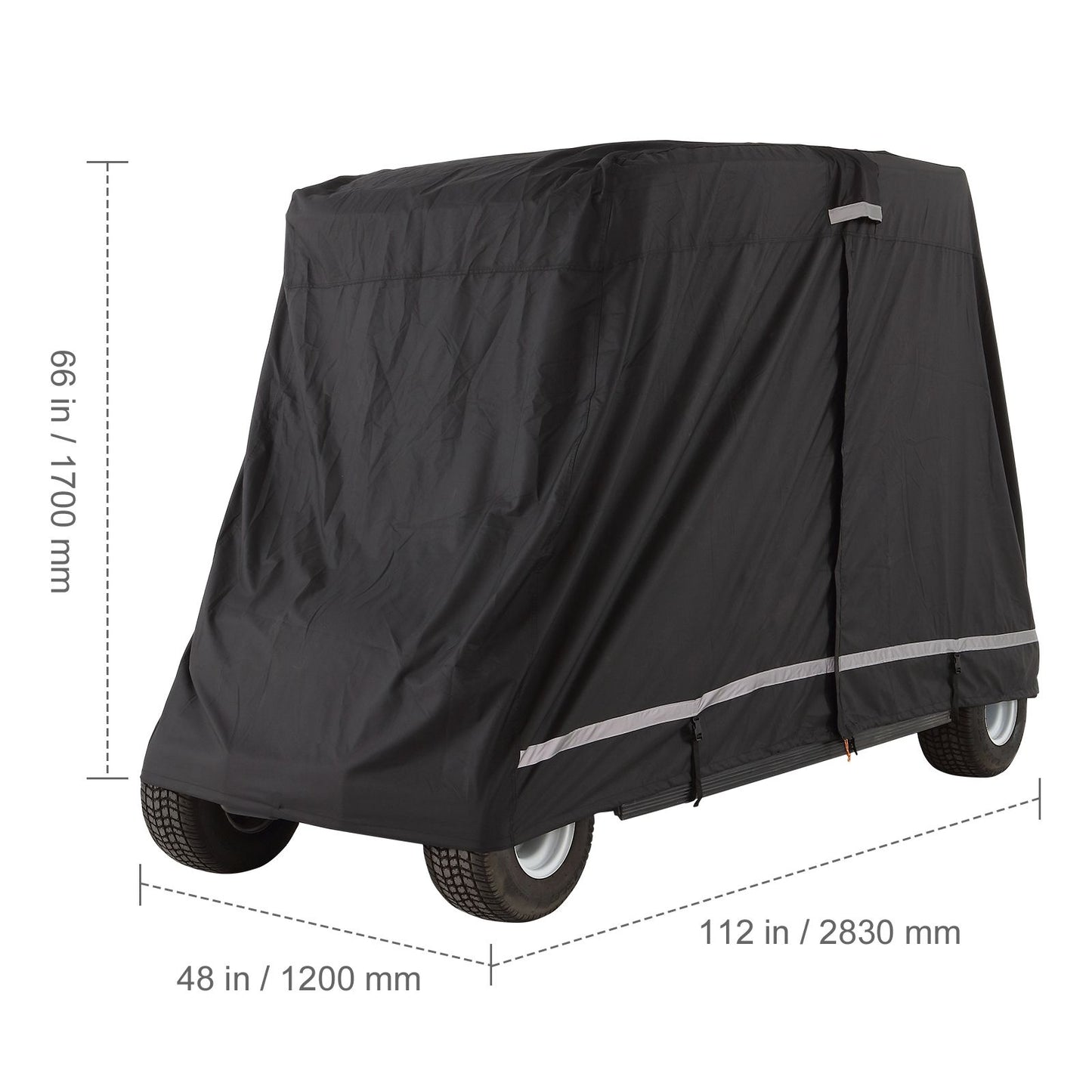 2+2 Passenger Golf Cart Cover, 600D Polyester Full Cover, Suitable for 2+2 Golf Carts, Waterproof, Sunproof, and Dustproof Outdoor Golf Cart Cover with Three Zipper Doors, Black