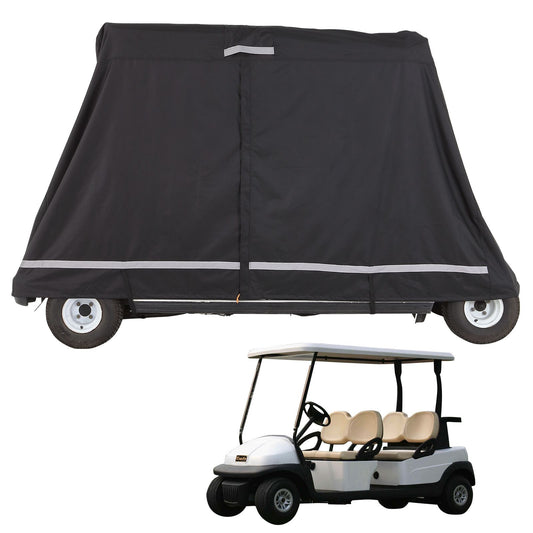 2+2 Passenger Golf Cart Cover, 600D Polyester Full Cover, Suitable for 2+2 Golf Carts, Waterproof, Sunproof, and Dustproof Outdoor Golf Cart Cover with Three Zipper Doors, Black