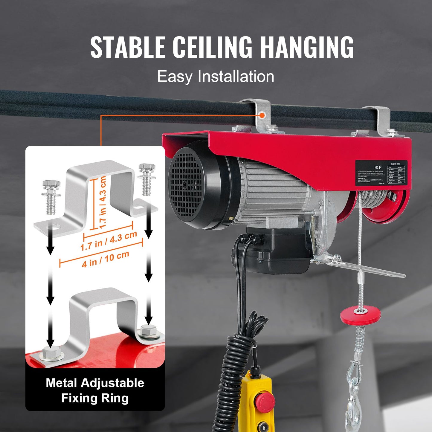 880lbs Electric Hoist with 14ft Wired Remote Control, 110V Electric Hoist Attic Lift 20-40 FT Lifting Height for Garage Attic Warehouse Factory