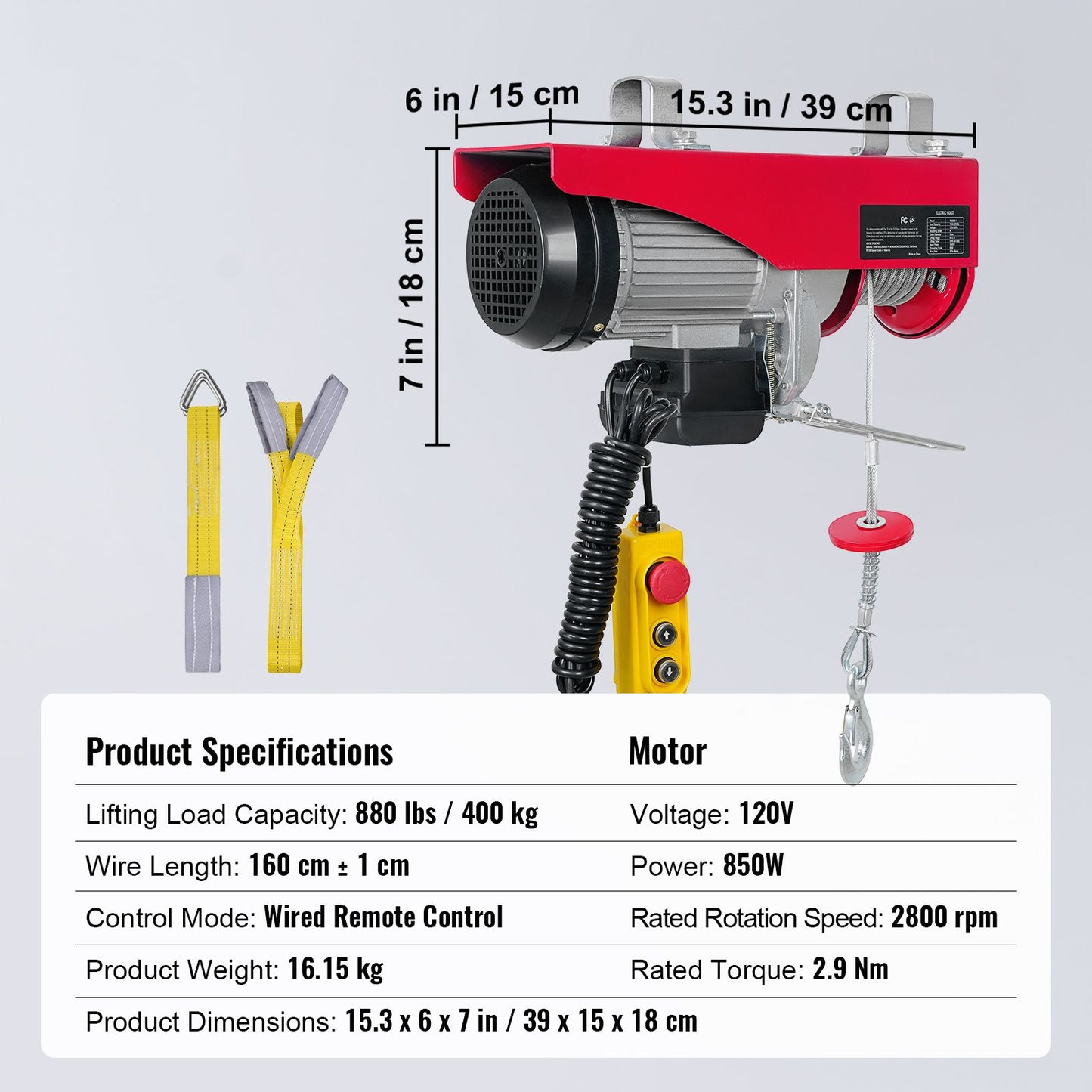 880lbs Electric Hoist with 14ft Wired Remote Control, 110V Electric Hoist Attic Lift 20-40 FT Lifting Height for Garage Attic Warehouse Factory