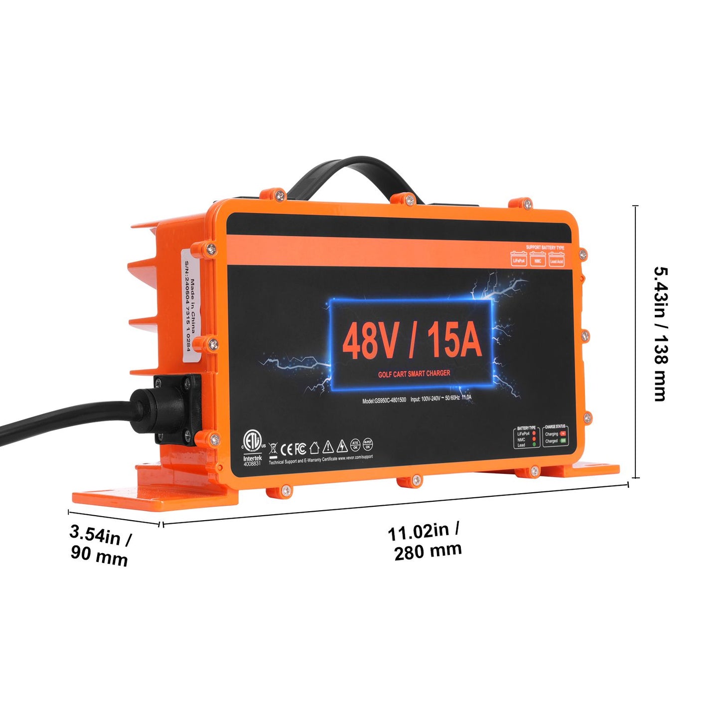 48 Volt Golf Cart Battery Charger, 15 AMP, Smart Battery Charger with G29 Plug, Compatible with Lead-Acid AGM/GEL/EFB MF Flooded NMC LiFePO4 Batteries for Yamaha, IP67 Waterproof ETL Certified