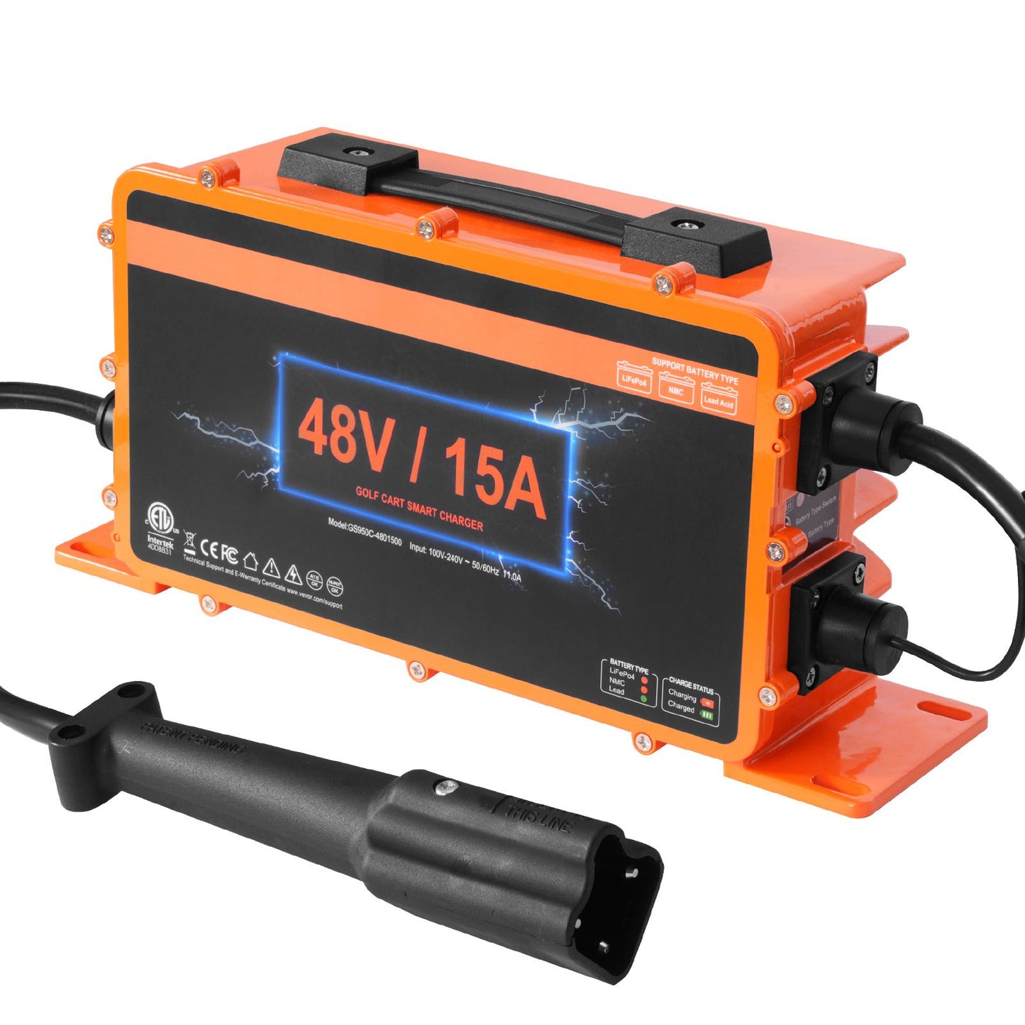 48 Volt Golf Cart Battery Charger, 15 AMP, Smart Battery Charger with G29 Plug, Compatible with Lead-Acid AGM/GEL/EFB MF Flooded NMC LiFePO4 Batteries for Yamaha, IP67 Waterproof ETL Certified
