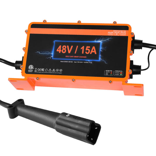 48 Volt Golf Cart Battery Charger, 15 AMP, Smart Battery Charger with G29 Plug, Compatible with Lead-Acid AGM/GEL/EFB MF Flooded NMC LiFePO4 Batteries for Yamaha, IP67 Waterproof ETL Certified