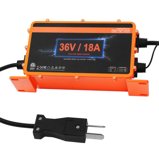 36 Volt Golf Cart Battery Charger, 18 AMP, Smart Club Car Charger with Crowfoot Plug, Compatible with Lead-Acid AGM/GEL/EFB MF NMC LiFePO4 Batteries for Club Car EZGO Yamaha, IP67 ETL Certified