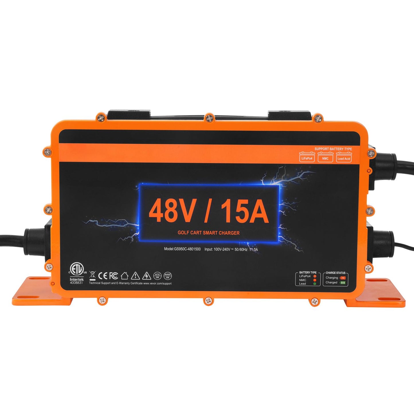 48 Volt Golf Cart Battery Charger, 15 AMP, Smart Battery Charger with RXV Plug, Compatible with Lead-Acid AGM/GEL/EFB MF Flooded NMC LiFePO4 Batteries for EZGO TXT, IP67 Waterproof ETL Certified