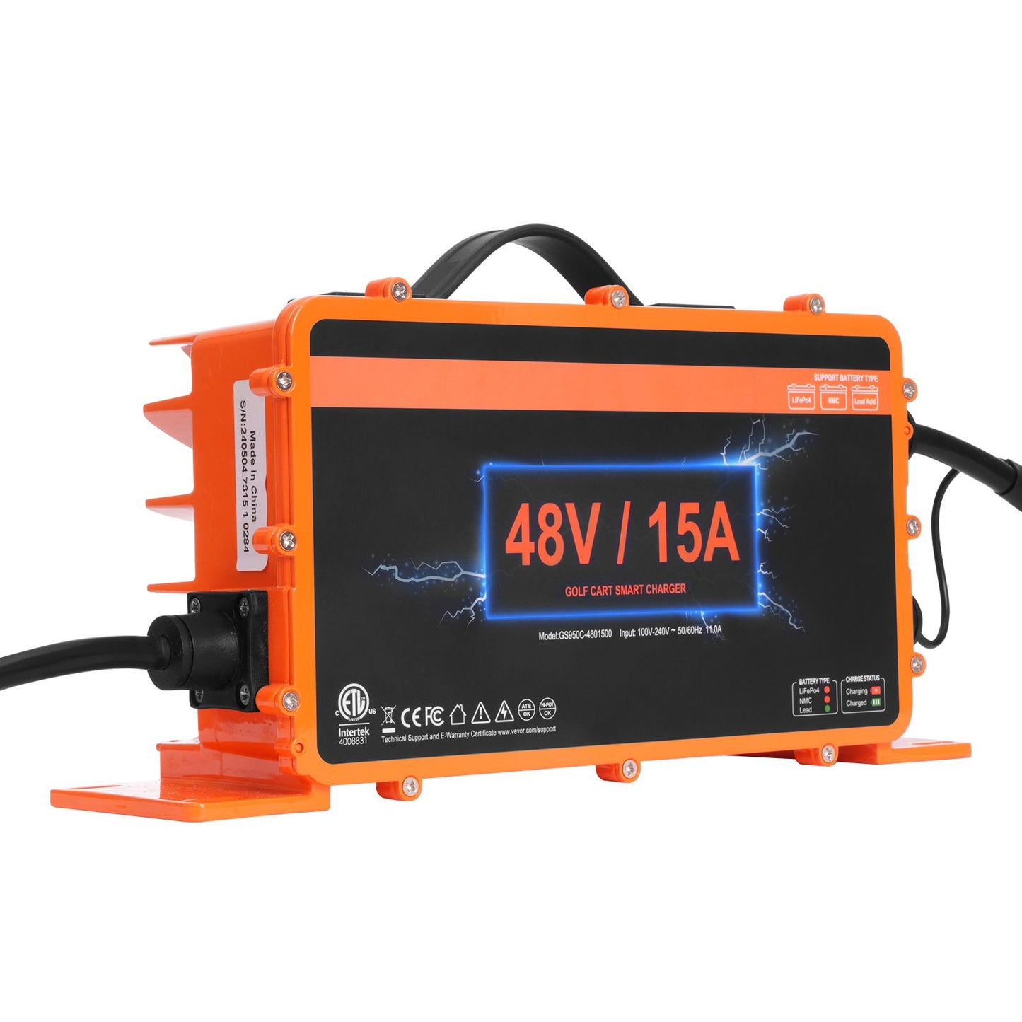 48 Volt Golf Cart Battery Charger, 15 AMP, Smart Battery Charger with RXV Plug, Compatible with Lead-Acid AGM/GEL/EFB MF Flooded NMC LiFePO4 Batteries for EZGO TXT, IP67 Waterproof ETL Certified