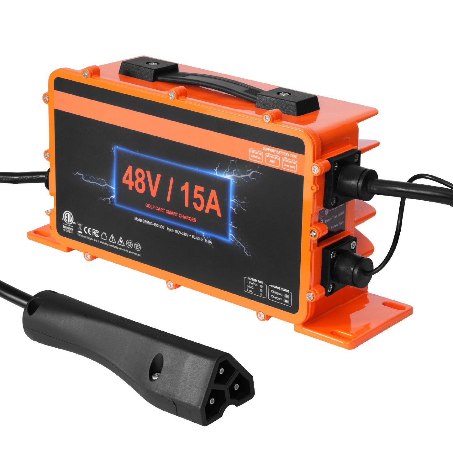 48 Volt Golf Cart Battery Charger, 15 AMP, Smart Battery Charger with RXV Plug, Compatible with Lead-Acid AGM/GEL/EFB MF Flooded NMC LiFePO4 Batteries for EZGO TXT, IP67 Waterproof ETL Certified