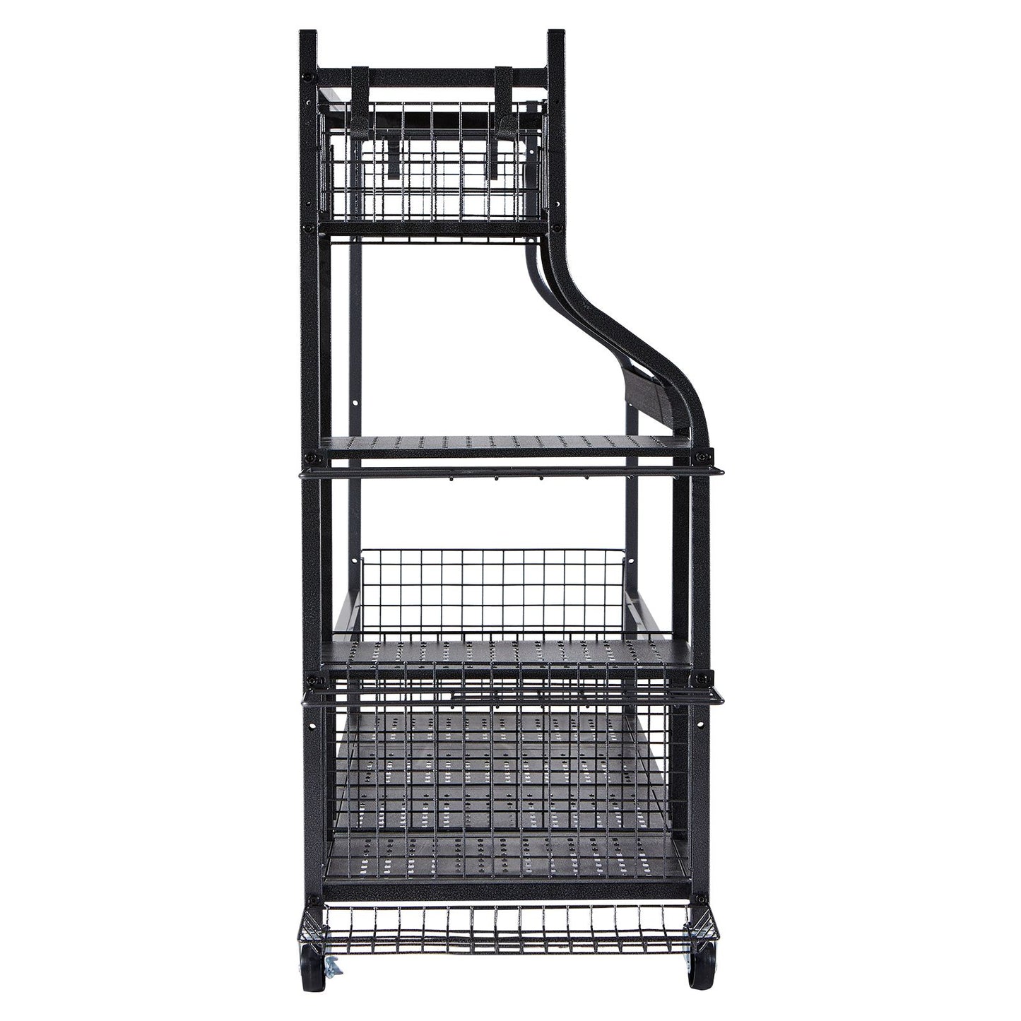 Golf Storage Garage Organizer, 3 Golf Bag Stand Holder and Other Sports Equipment Storage Rack, Rolling Ball Cart on Wheels, Outdoor Sport Gear and Toy Storage with Baskets & Hooks, Steel, Black