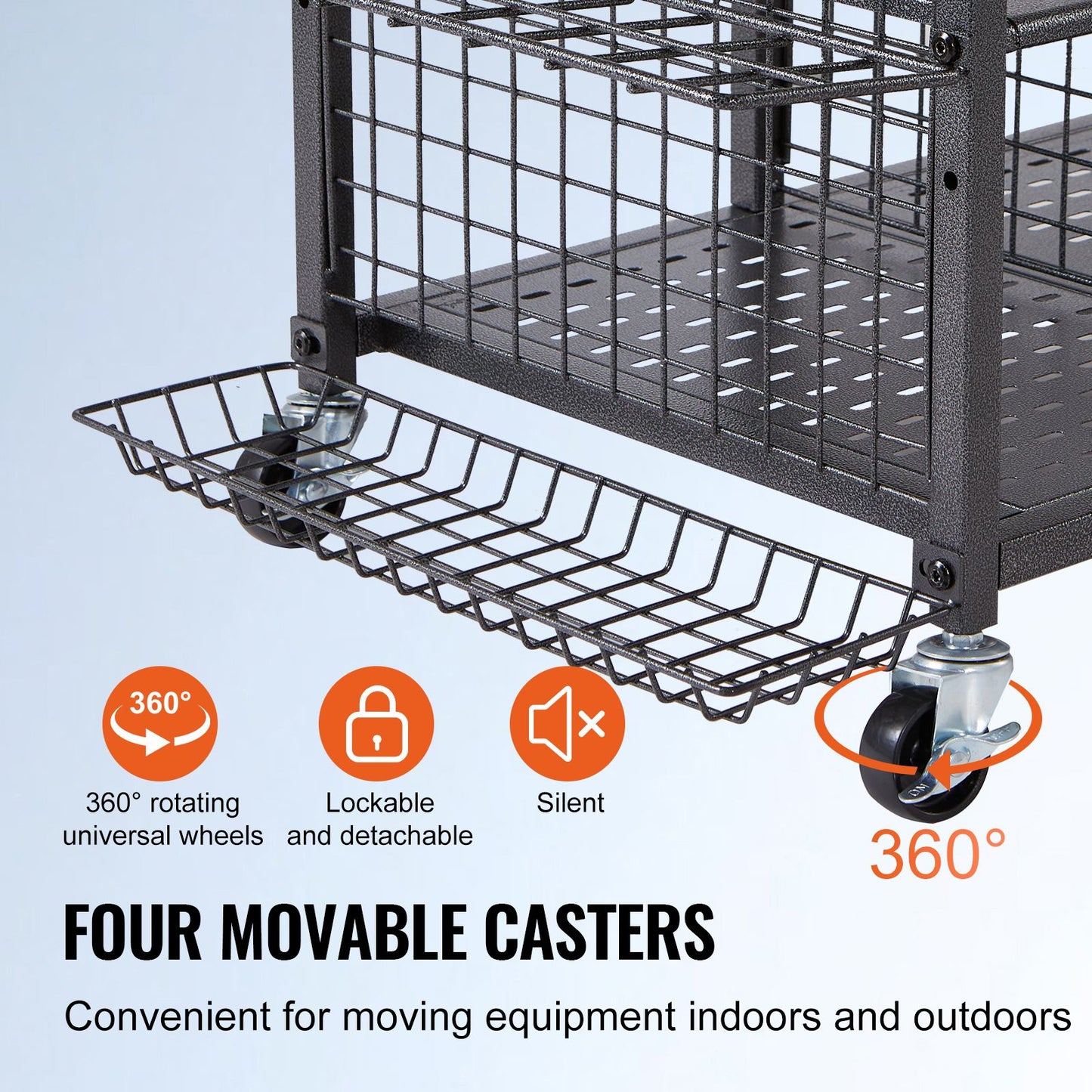 Golf Storage Garage Organizer, 3 Golf Bag Stand Holder and Other Sports Equipment Storage Rack, Rolling Ball Cart on Wheels, Outdoor Sport Gear and Toy Storage with Baskets & Hooks, Steel, Black