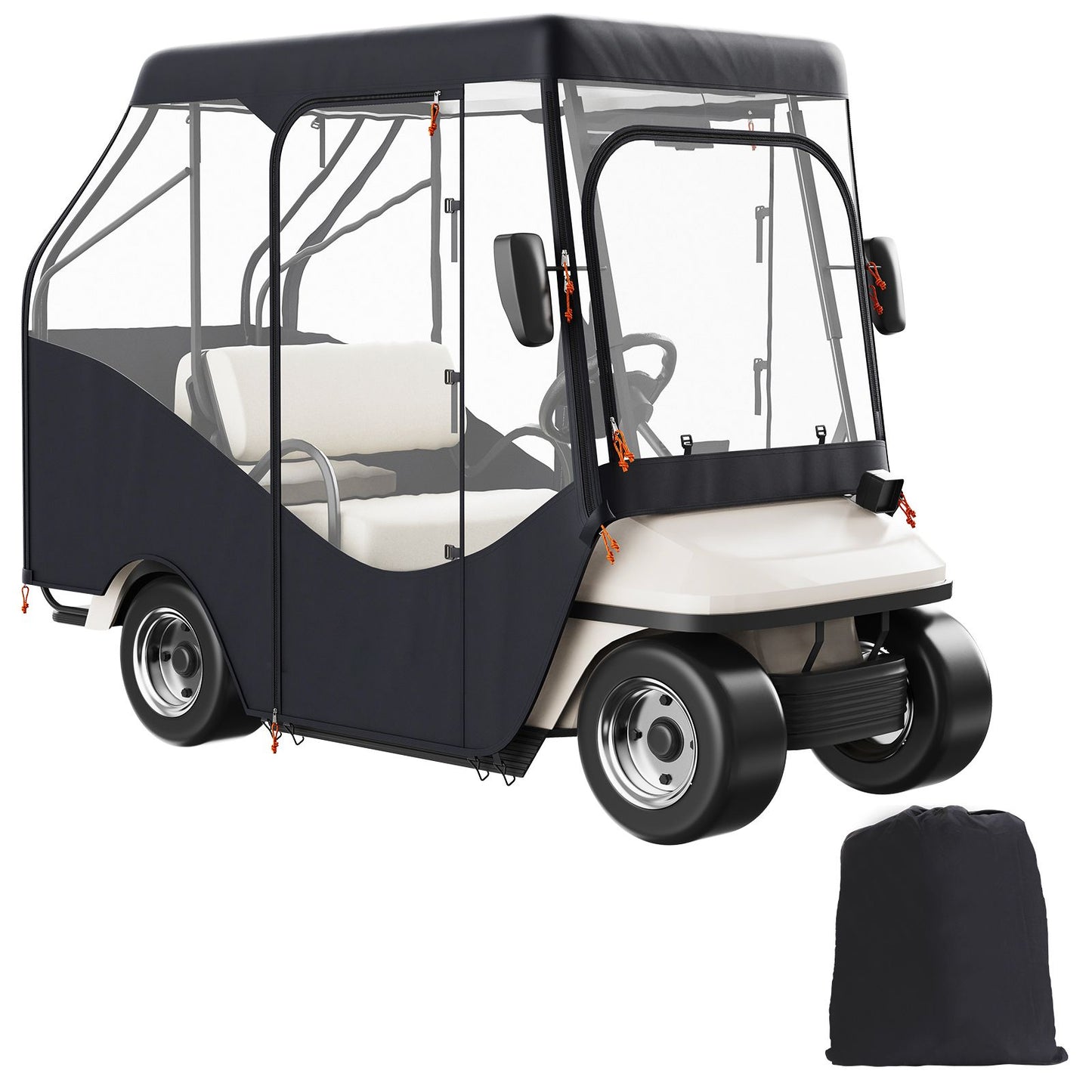 Golf Cart Enclosure, 600D Polyester Driving Enclosure with 4-Sided Transparent Windows, 4 Passenger Club Car Covers for 2+2 Passenger Golf Carts, Sunproof and Dustproof Outdoor Cart Cover