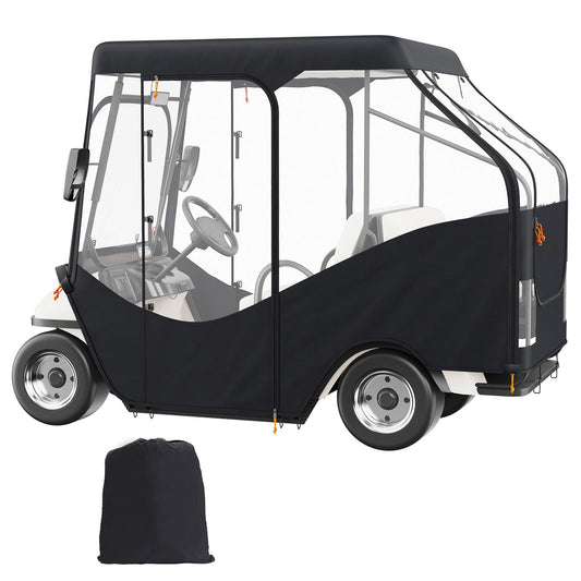 Golf Cart Enclosure, 600D Polyester Driving Enclosure with 4-Sided Transparent Windows, 4 Passenger Club Car Covers for 2+2 Passenger Golf Carts, Sunproof and Dustproof Outdoor Cart Cover