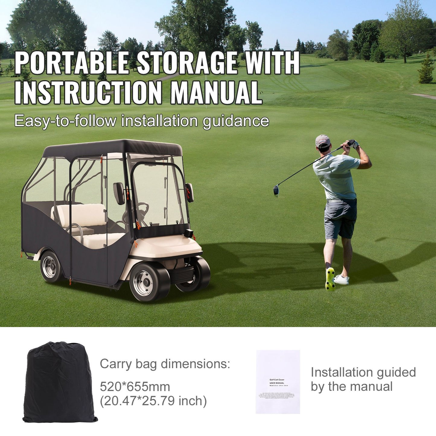 Golf Cart Enclosure, 600D Polyester Driving Enclosure with 4-Sided Transparent Windows, 4 Passenger Club Car Covers for 2+2 Passenger Golf Carts, Sunproof and Dustproof Outdoor Cart Cover