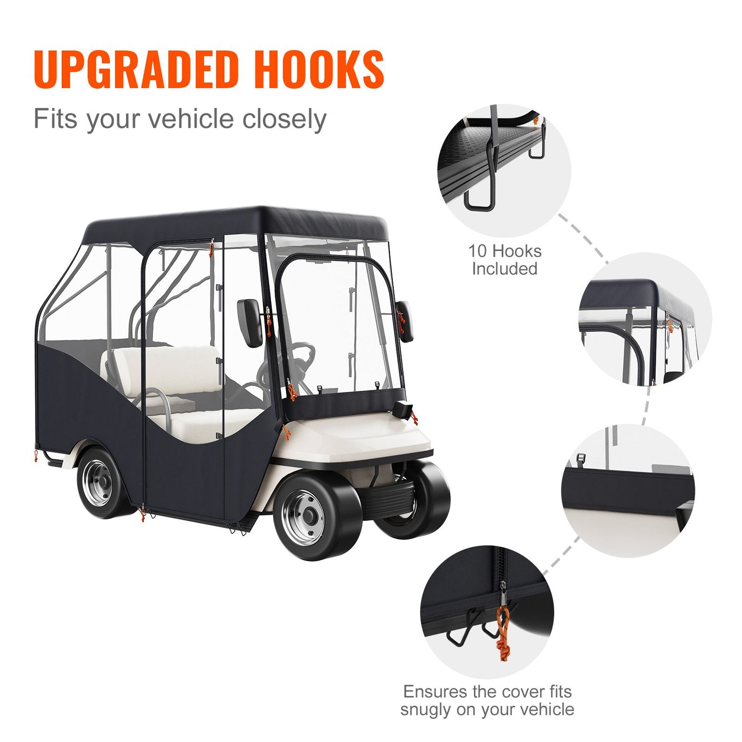 Golf Cart Enclosure, 600D Polyester Driving Enclosure with 4-Sided Transparent Windows, 4 Passenger Club Car Covers for 2+2 Passenger Golf Carts, Sunproof and Dustproof Outdoor Cart Cover