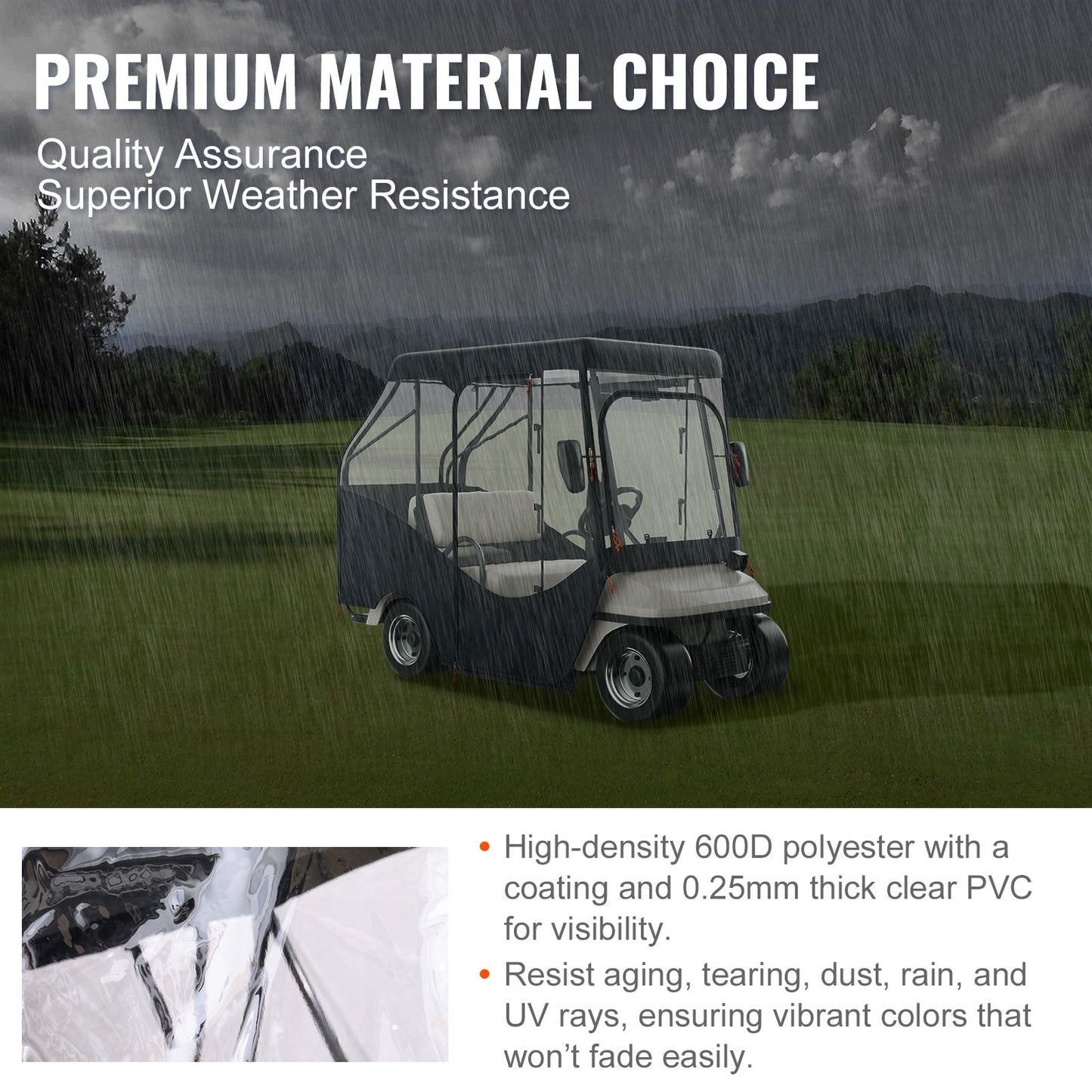 Golf Cart Enclosure, 600D Polyester Driving Enclosure with 4-Sided Transparent Windows, 4 Passenger Club Car Covers for 2+2 Passenger Golf Carts, Sunproof and Dustproof Outdoor Cart Cover