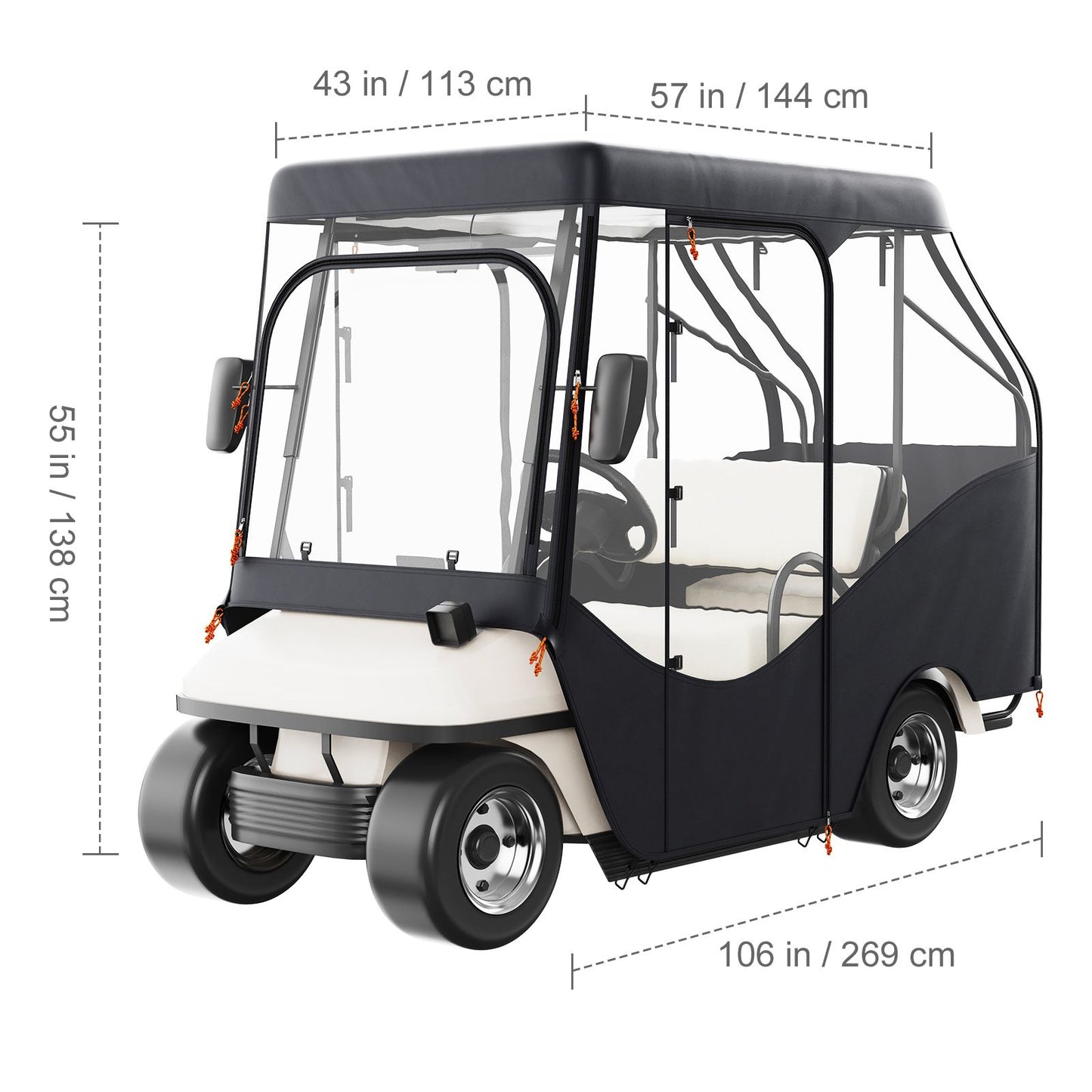 Golf Cart Enclosure, 600D Polyester Driving Enclosure with 4-Sided Transparent Windows, 4 Passenger Club Car Covers for 2+2 Passenger Golf Carts, Sunproof and Dustproof Outdoor Cart Cover