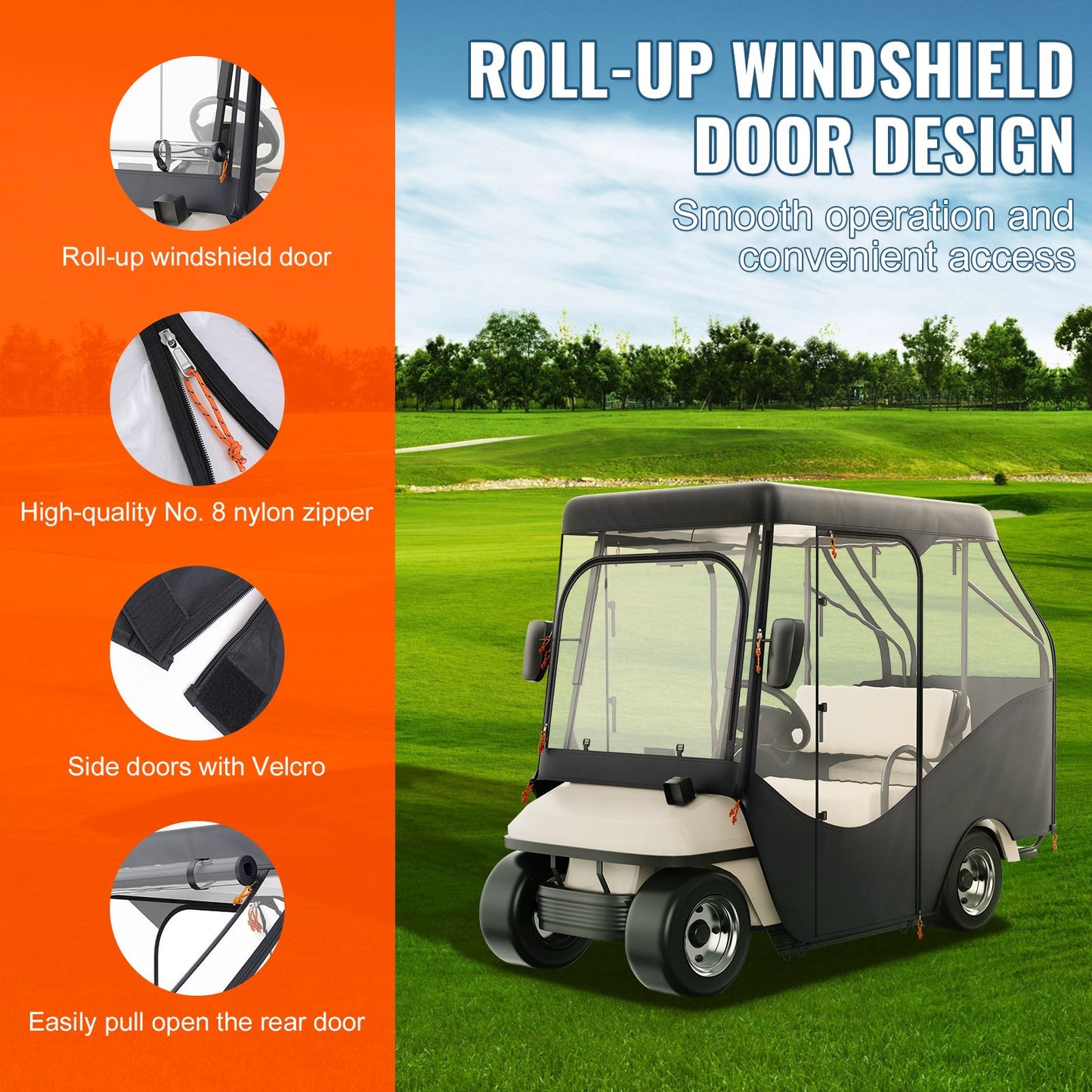 Golf Cart Enclosure, 600D Polyester Driving Enclosure with 4-Sided Transparent Windows, 4 Passenger Club Car Covers for 2+2 Passenger Golf Carts, Sunproof and Dustproof Outdoor Cart Cover