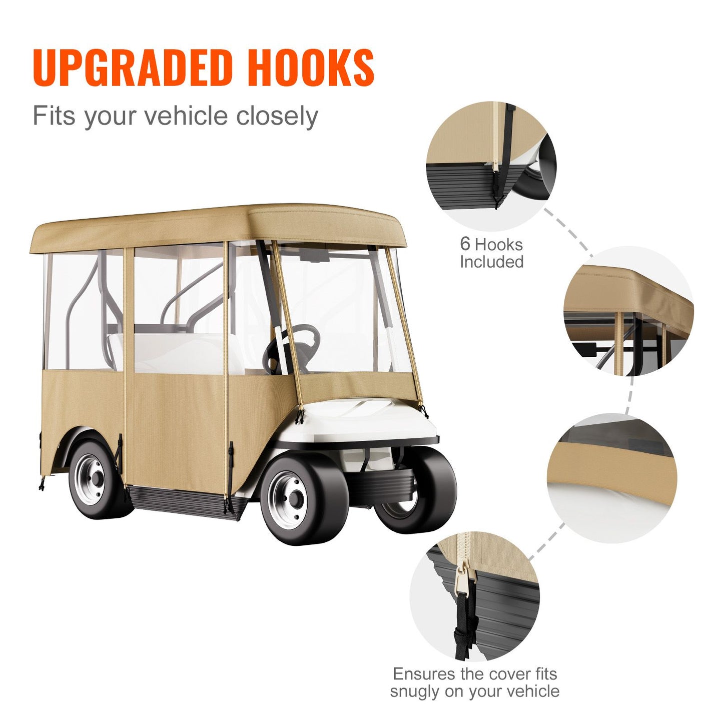 Golf Cart Enclosure, with 4-Sided Fairway Deluxe, 300D Waterproof Driving Enclosure with Transparent Windows, Fit for 2+2 Seats Golf Carts (Roof Up to 78.7''L)