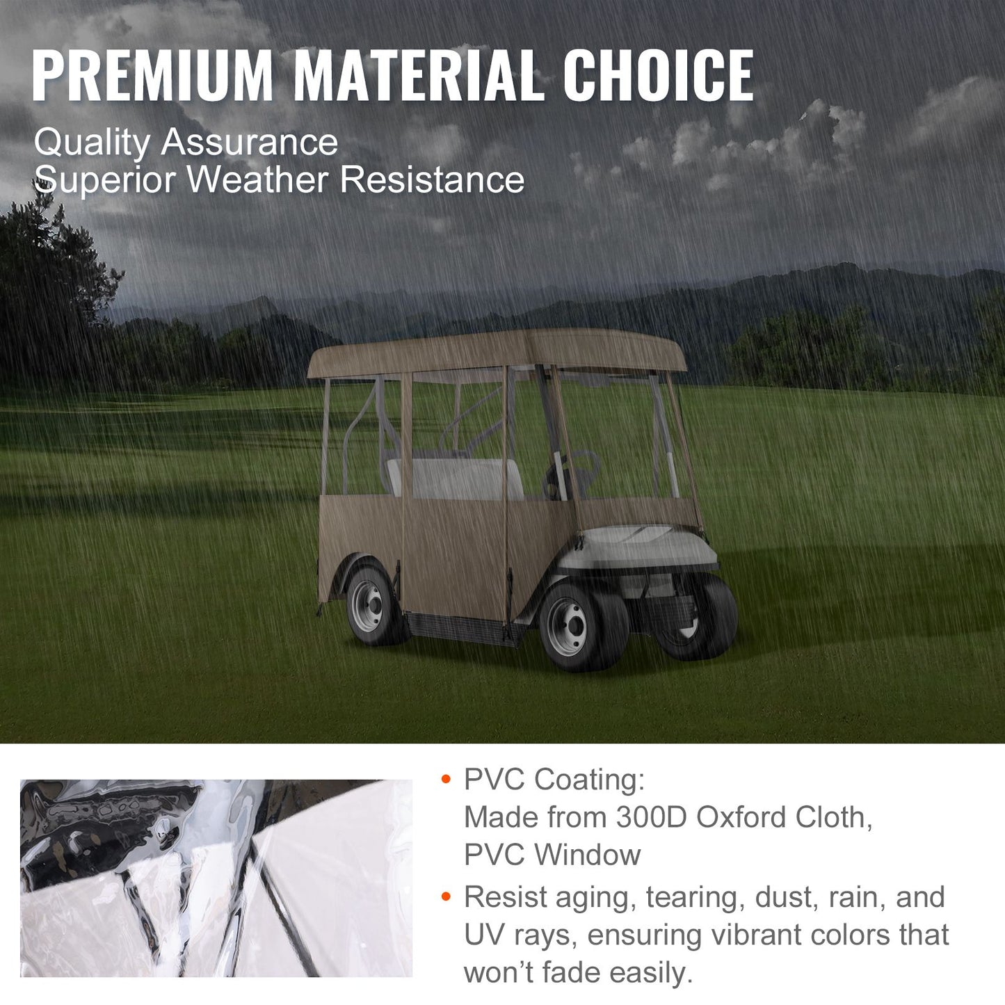 Golf Cart Enclosure, with 4-Sided Fairway Deluxe, 300D Waterproof Driving Enclosure with Transparent Windows, Fit for 2+2 Seats Golf Carts (Roof Up to 78.7''L)