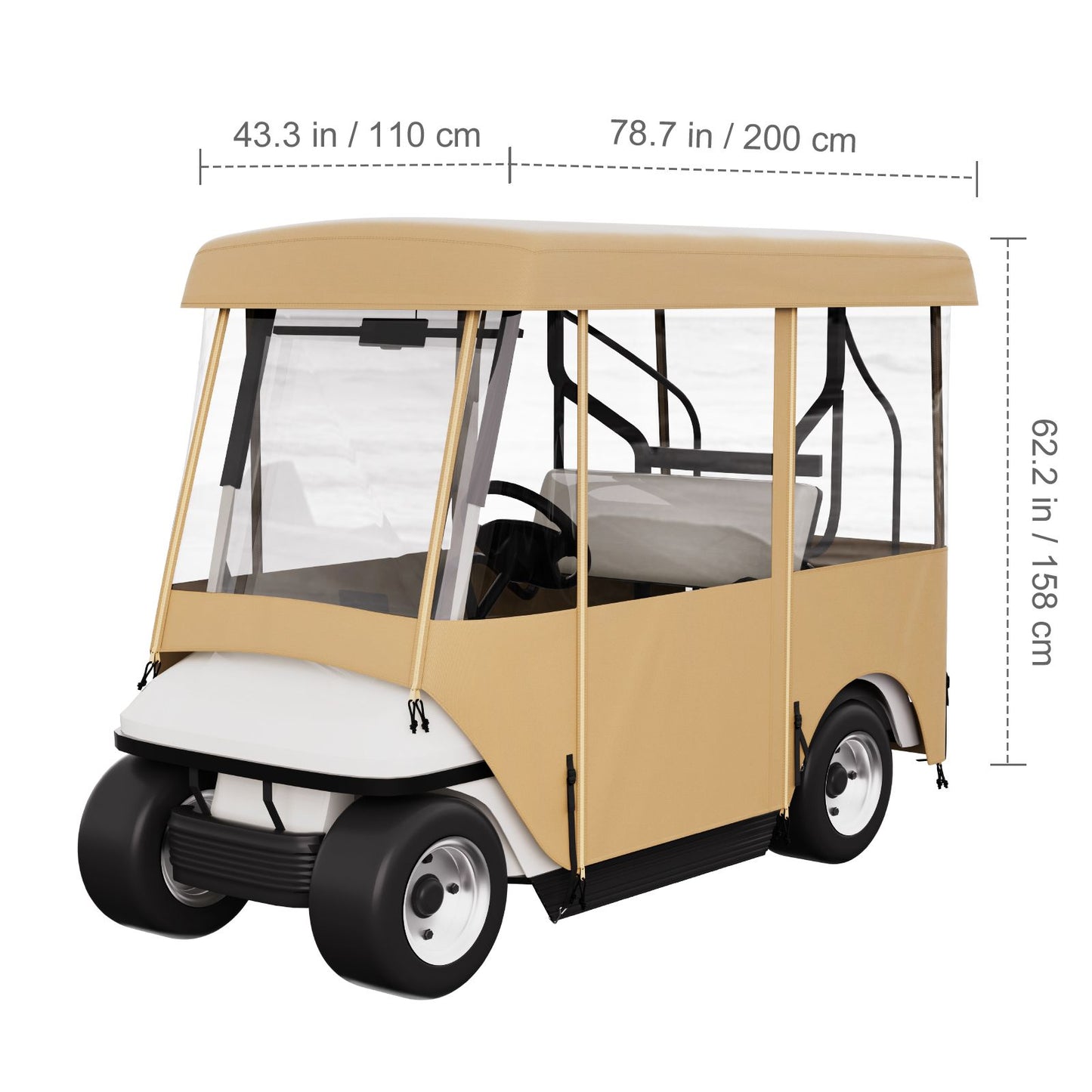 Golf Cart Enclosure, with 4-Sided Fairway Deluxe, 300D Waterproof Driving Enclosure with Transparent Windows, Fit for 2+2 Seats Golf Carts (Roof Up to 78.7''L)