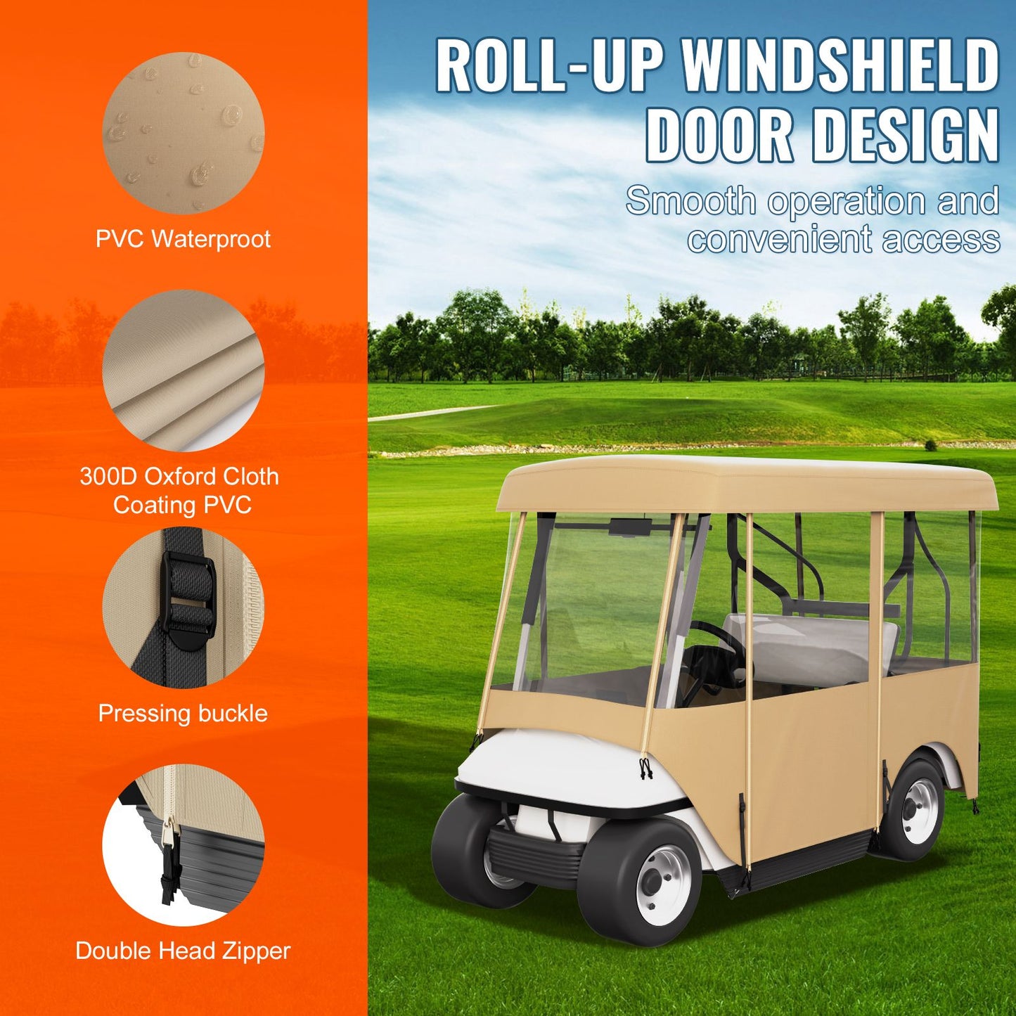 Golf Cart Enclosure, with 4-Sided Fairway Deluxe, 300D Waterproof Driving Enclosure with Transparent Windows, Fit for 2+2 Seats Golf Carts (Roof Up to 78.7''L)