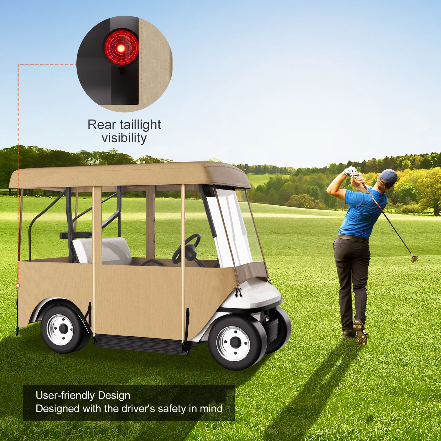 Golf Cart Enclosure, with 4-Sided Fairway Deluxe, 300D Waterproof Driving Enclosure with Transparent Windows, Fit for 2+2 Seats Golf Carts (Roof Up to 78.7''L)