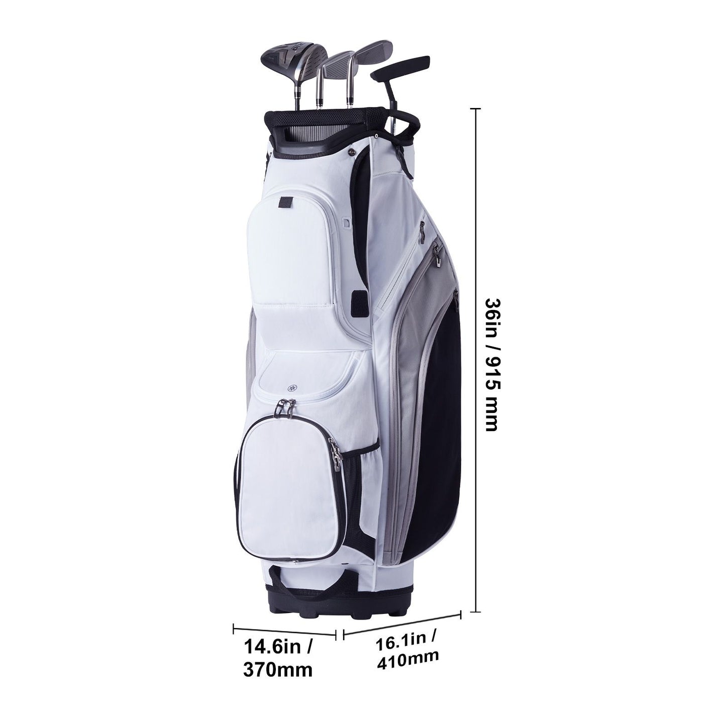 Golf Cart Bag with 14 Way Organizer Divider Top, 36' 13 Pockets Premium Nylon Cart Bag, Durable Golf Bags with Handles & Dust Cover & Detachable Straps for Men & Women, White Color-Block