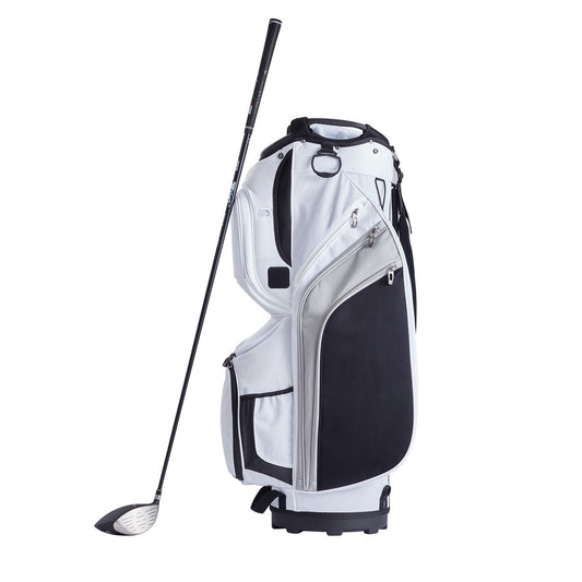 Golf Cart Bag with 14 Way Organizer Divider Top, 36' 13 Pockets Premium Nylon Cart Bag, Durable Golf Bags with Handles & Dust Cover & Detachable Straps for Men & Women, White Color-Block