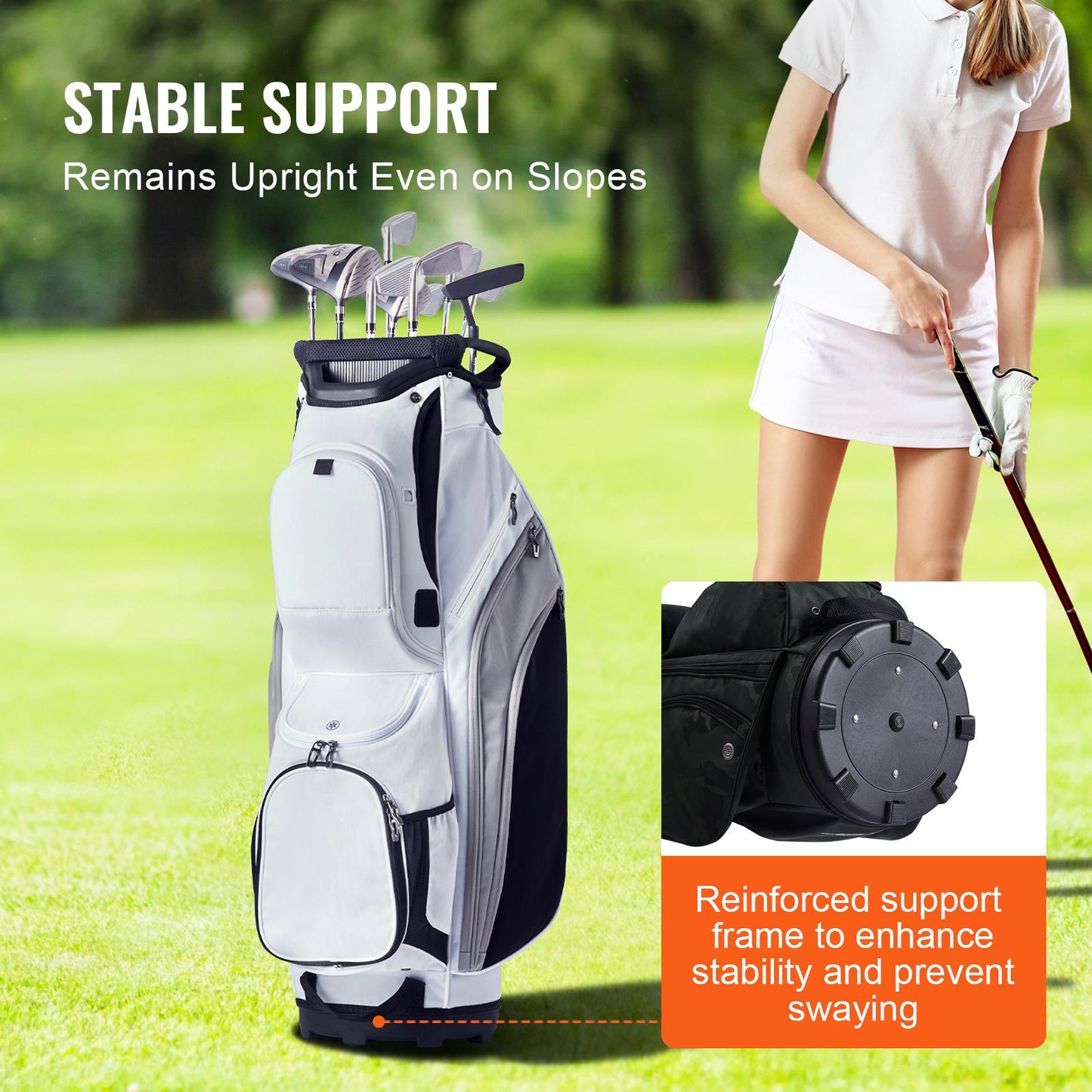 Golf Cart Bag with 14 Way Organizer Divider Top, 36' 13 Pockets Premium Nylon Cart Bag, Durable Golf Bags with Handles & Dust Cover & Detachable Straps for Men & Women, White Color-Block