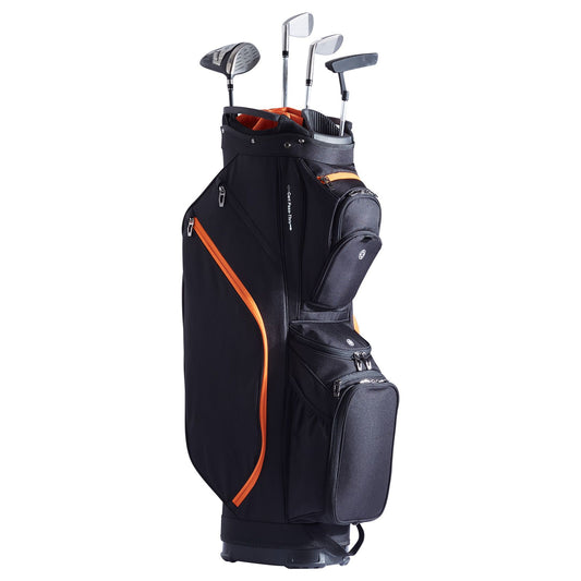 Golf Cart Bag with 14 Way Organizer Divider Top, 36' 13 Pockets Premium Cart Bag, Durable Golf Bags with Handles & Dust Cover & Detachable Straps for Men & Women, Black & Orange