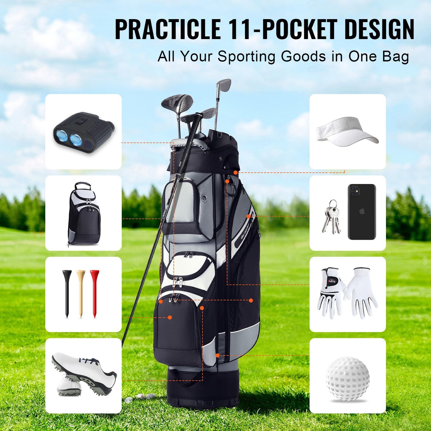 Golf Cart Bag with 14 Way Organizer Divider Top, 41' 13 Pockets Premium Nylon Cart Bag, Durable Golf Bags with Handles & Dust Cover & Detachable Straps for Men & Women, Black Color-Block