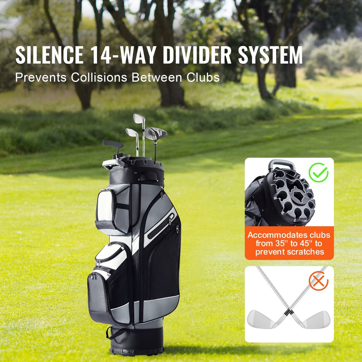 Golf Cart Bag with 14 Way Organizer Divider Top, 41' 13 Pockets Premium Nylon Cart Bag, Durable Golf Bags with Handles & Dust Cover & Detachable Straps for Men & Women, Black Color-Block