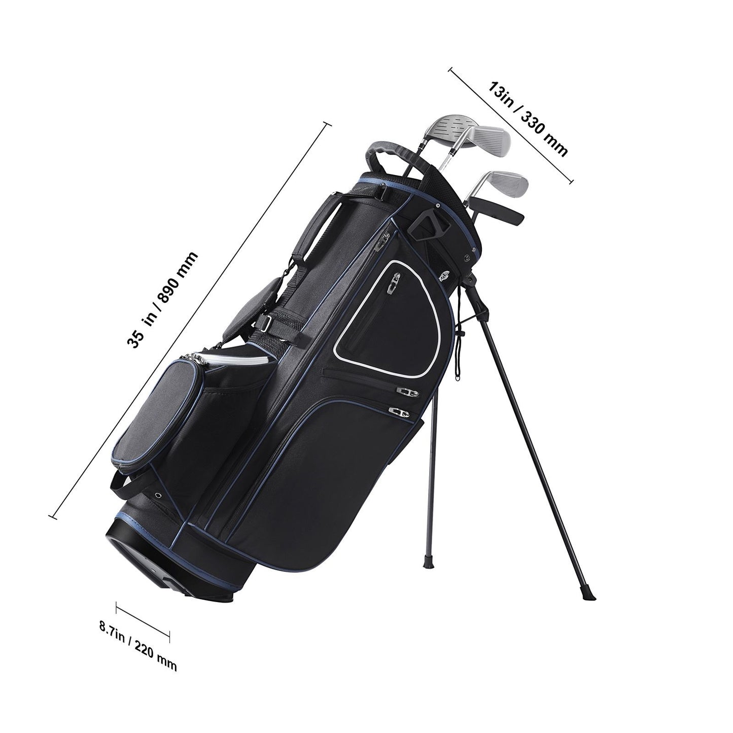 Golf Cart Bag with 14 Way Organizer Divider Top, 35' 11 Pockets Premium Cart Bag with Stand, Durable Golf Bags with Handles & Dust Cover & Detachable Dual Strap for Men & Women, Black White
