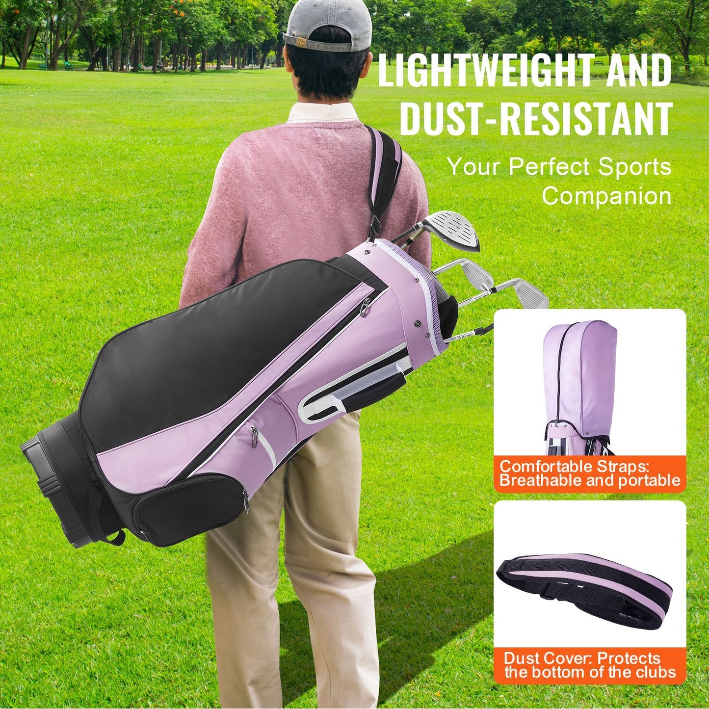Golf Cart Bag with 14 Way Organizer Divider Top, 36' Multiple Pockets Premium Cart Bag, Durable Golf Bags with Handles & Dust Cover & Detachable Strap for Men & Women, Black Purple