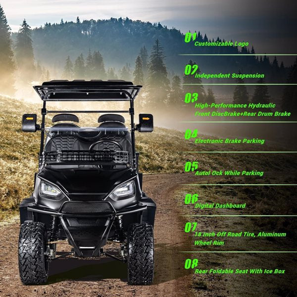 Golf Cart, Golf Car Build in 48V 5000W AC Motor with 18 Inch Off Road Tires, Electric Golf Cart with Independent Suspension for Golf, Hunt, Scenic Spot, Hotel, Beach, School and Farm