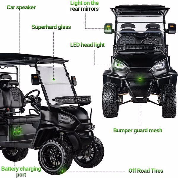 Golf Cart, Golf Car Build in 48V 5000W AC Motor with 18 Inch Off Road Tires, Electric Golf Cart with Independent Suspension for Golf, Hunt, Scenic Spot, Hotel, Beach, School and Farm