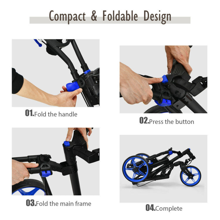 3 Wheel Folding Golf Push Cart with Scoreboard and Adjustable Handle