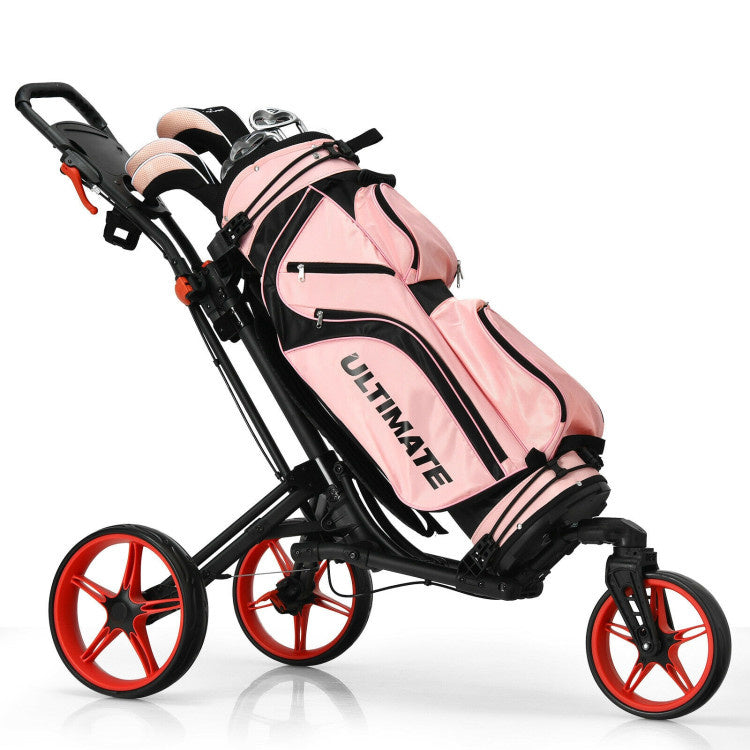 3 Wheel Folding Golf Push Cart with Scoreboard and Adjustable Handle