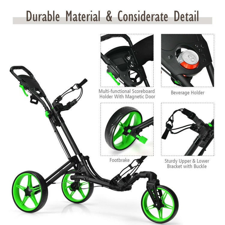3 Wheel Folding Golf Push Cart with Scoreboard and Adjustable Handle