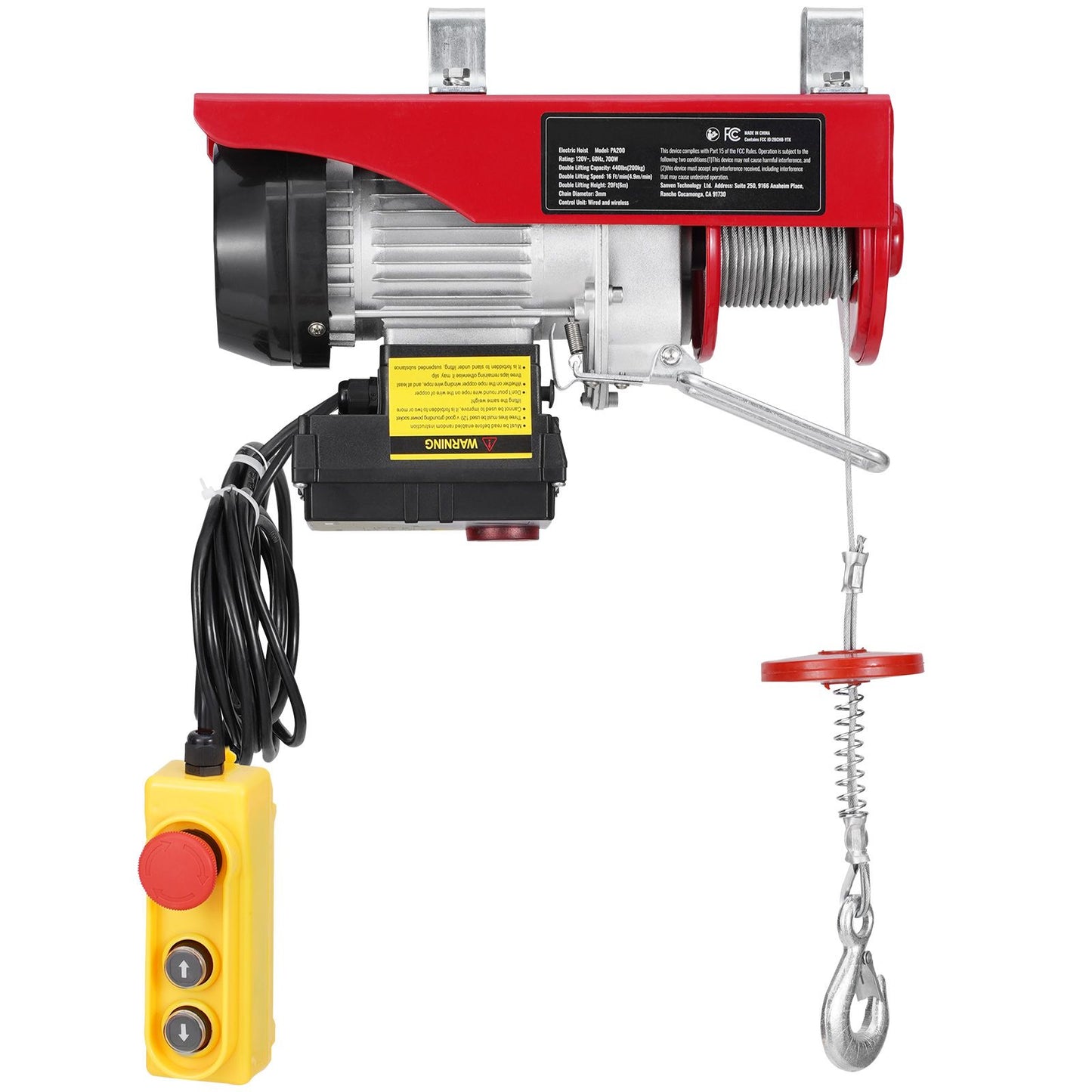 Electric Hoist, 440 lbs 120V Electric Winch with 328 ft Wireless & 14 ft Wired Remote Control, 40 ft Single Cable Lifting Height, Single/Double Slings, Lift Hoist for Garage Warehouse Factory