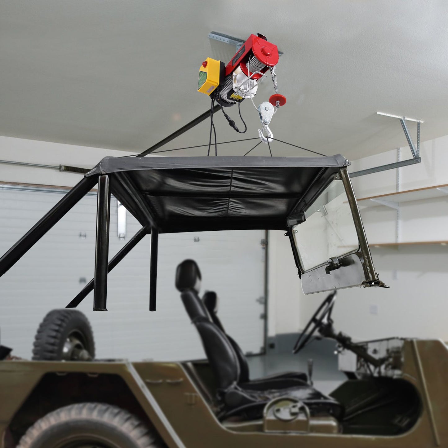 Electric Hoist, 2200 lbs 120V Electric Winch with 328 ft Wireless & 14 ft Wired Remote Control, 40 ft Single Cable Lifting Height, Single/Double Slings, Lift Hoist for Garage Warehouse Factory