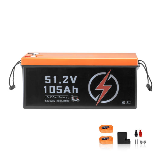 48V 105Ah Golf Cart Lithium Battery, 48 Volt Golf Cart Battery with 200A BMS, LCD Monitor and Mobile APP, LiFePO4 Battery with 600A Peak Current, ABS Shell and 4000+ Cycles, for Golf Carts