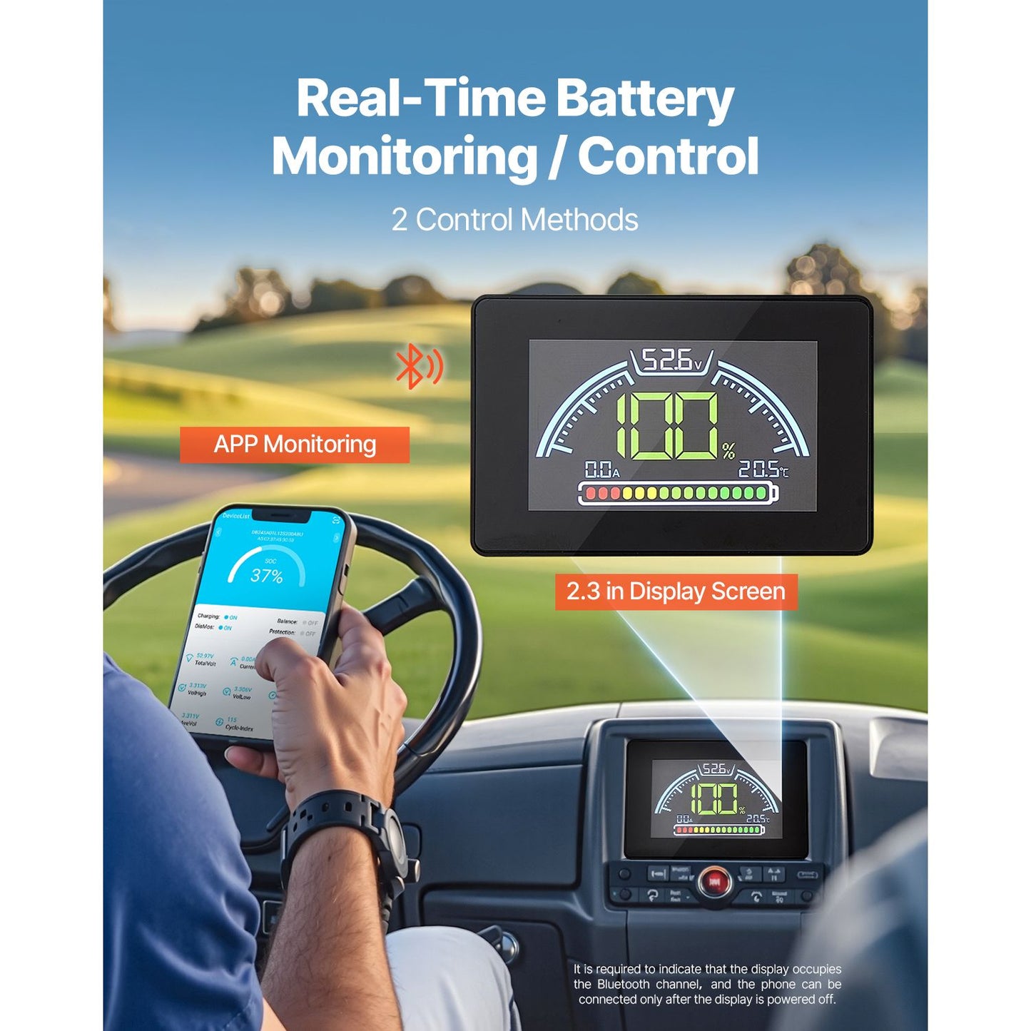 48V 105Ah Golf Cart Lithium Battery, 48 Volt Golf Cart Battery with 200A BMS, LCD Monitor and Mobile APP, LiFePO4 Battery with 600A Peak Current, ABS Shell and 4000+ Cycles, for Golf Carts