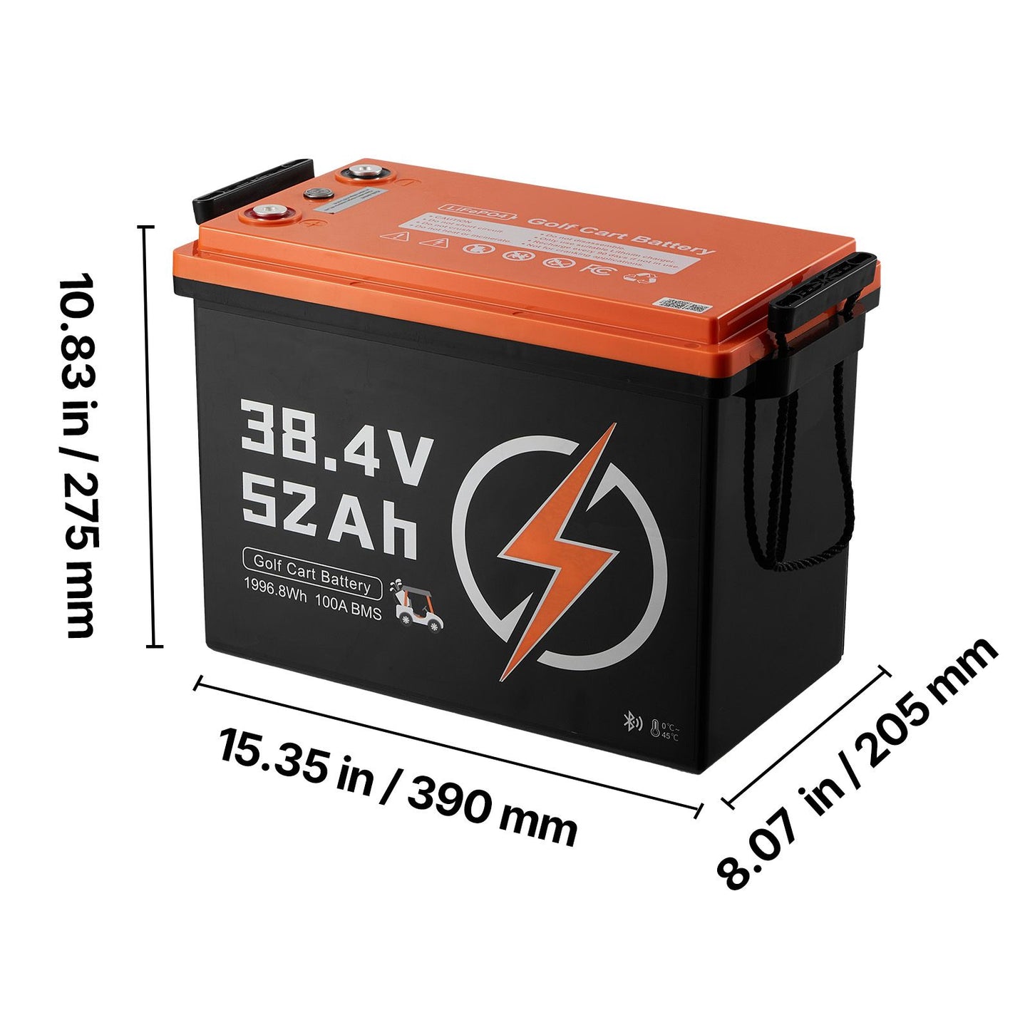 36V (38.4V) 52AH Lithium Golf Cart Battery, with 18A Charger, Lifepo4 Battery Kit, Built-in 100A BMS, 4000 Cycles, 2C Discharge Rate, Bluetooth & Mobile APP, for Golf Carts, Trolling Motors