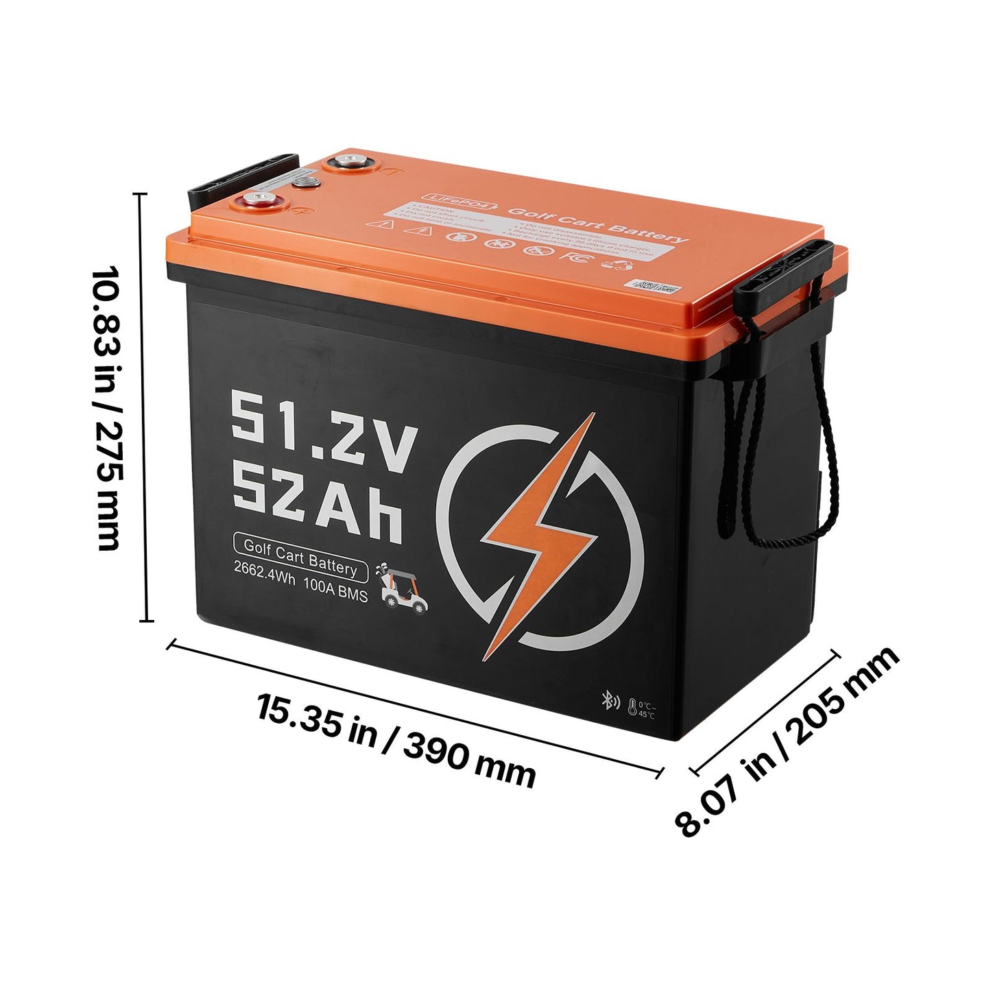 48V (51.2V) 52AH Lithium Golf Cart Battery, with 15A Charger, Lifepo4 Battery Kit, Built-in 100A BMS, 4000 Cycles, 2C Discharge Rate, Bluetooth & Mobile APP, for Golf Carts, Trolling Motors