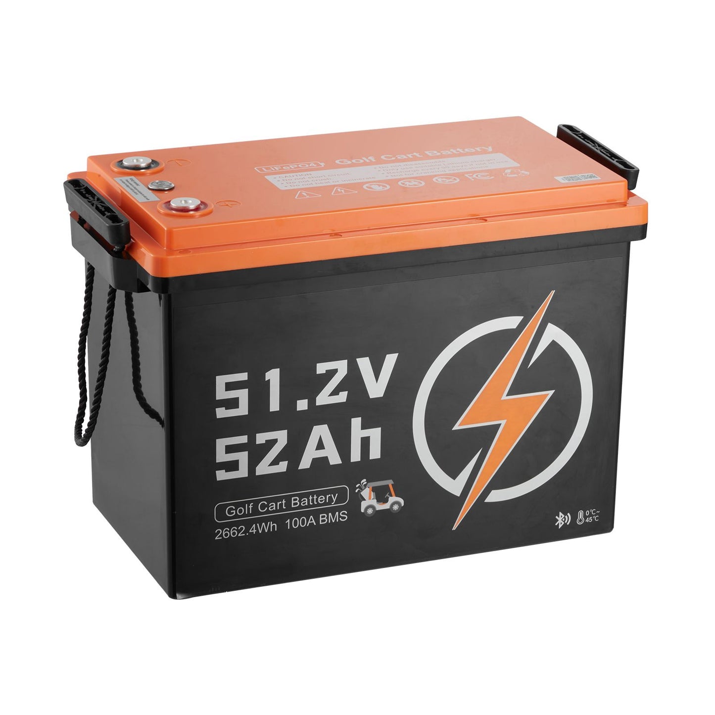 48V (51.2V) 52AH Lithium Golf Cart Battery, with 15A Charger, Lifepo4 Battery Kit, Built-in 100A BMS, 4000 Cycles, 2C Discharge Rate, Bluetooth & Mobile APP, for Golf Carts, Trolling Motors