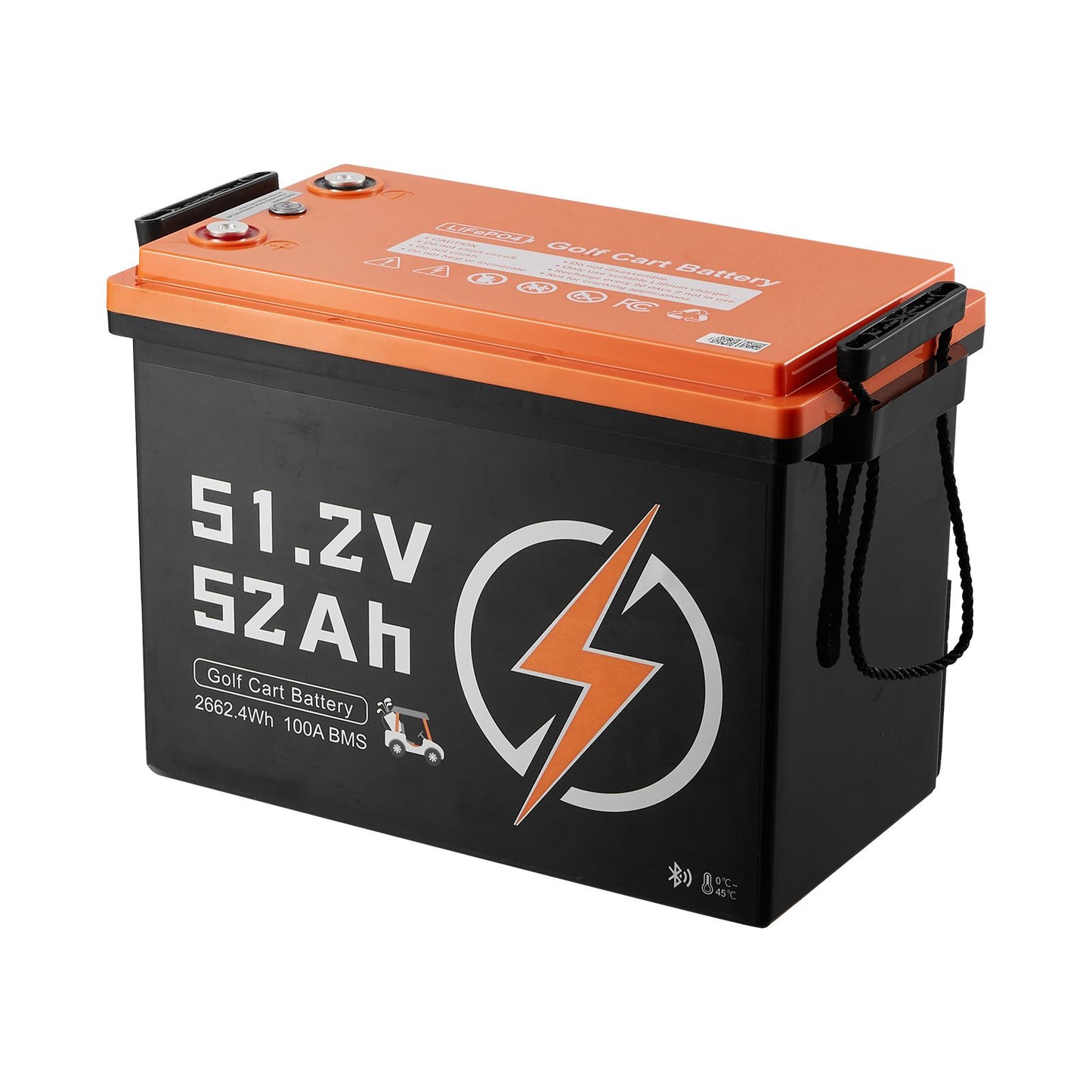 48V (51.2V) 52AH Lithium Golf Cart Battery, with 15A Charger, Lifepo4 Battery Kit, Built-in 100A BMS, 4000 Cycles, 2C Discharge Rate, Bluetooth & Mobile APP, for Golf Carts, Trolling Motors