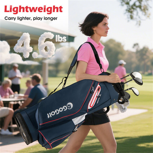 14-Way Golf Cart Bag - 6 Zippered Pockets+Cooler Pocket, Waterproof Zippers, Navy + Red